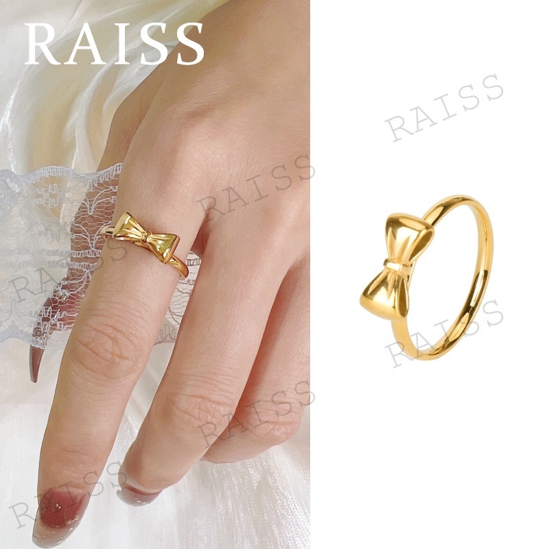 Cincin Titanium Pita Pendek Gold Cincin Emas Busur Titanium Wanita Gold Anti Karat Emas 18K Dewasa Couple Ring Tidak Luntur Aksesoris Logam