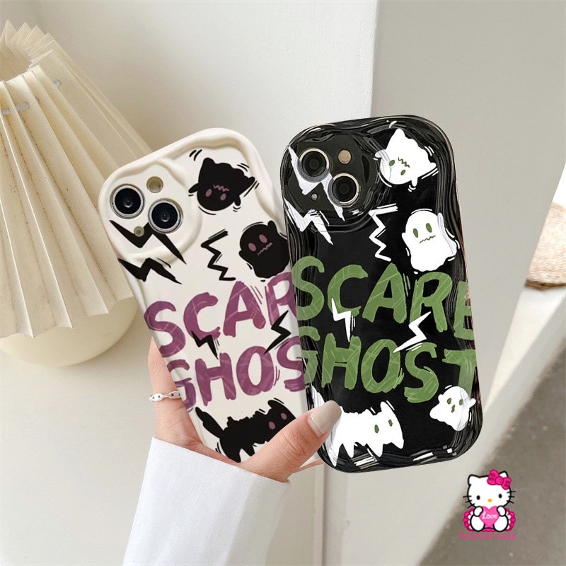 Cute Scared Ghost Lembut Kartun Monster Case Untuk Realme C53 C15 C55 C12 C33 C30 C21 C35 C25 C11 C31 C21Y C20 C17 C25Y C20A C3 C25s 7i 5s 5i 6i 9i 5 3D Tepi Bergelombang Melengkung Pasangan Cover