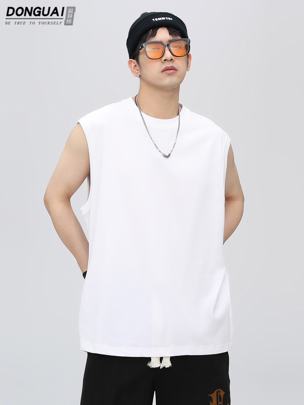 T-shirt pria Sweetheart Tank Top Men's American Loose Cotton Solid Base Shirt Sport Fitness White Fa
