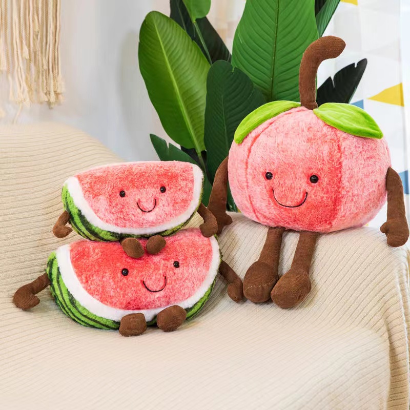 Mainan Plush Cherry Dan Semangka Menggemaskan Bantal Berbentuk Buah Lucu Untuk Anak-Anak Dan Dewasa Untuk Merayap