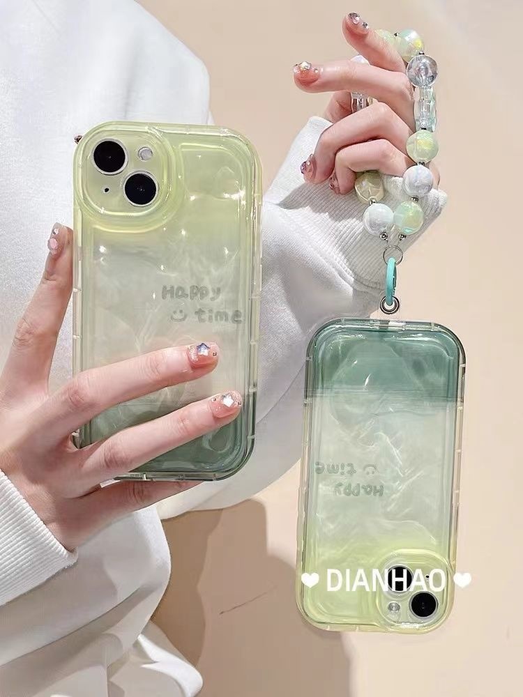 IPHONE Minimalist Ins Gradient Green Meteorite Pattern Chain Design Phone Case Kompatibel Dengan Iphone12 13 14 11 Pro Max X Xs Max Xr Jjhy