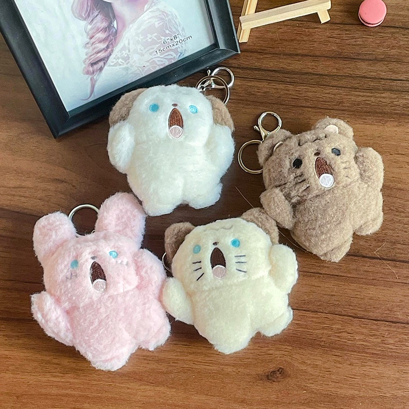 Lucu Screaming Puppy Plush Keychain Kartun Boneka Liontin Korea Ins Style