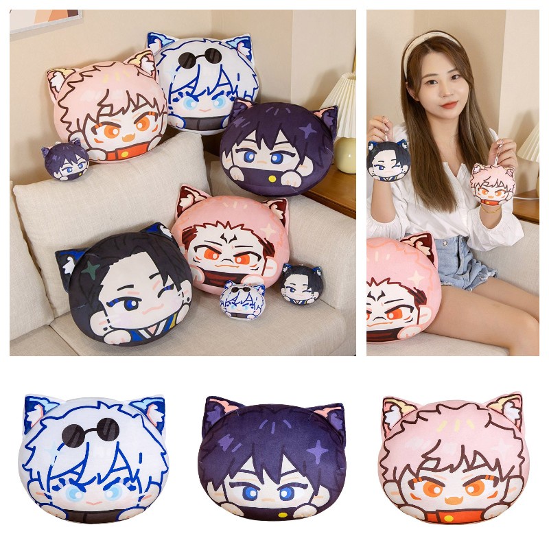 Jujutsu Kaisen Bantal Dan Gantungan Kunci Plush Dengan Cetakan Satoru Gojo, Itadori Yuji, Megumi Fushiguro, Suguru Geto, Sukuna Kartun