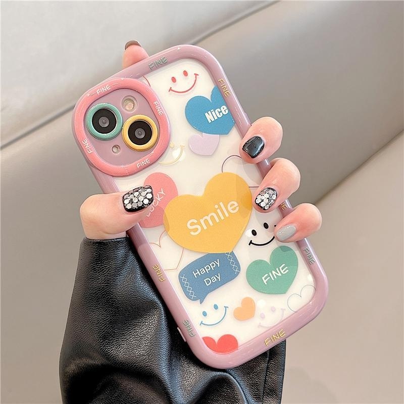 IPHONE Casing Ponsel Desain Wajah Tersenyum Puff Cream Shell Kompatibel Dengan Iphone12 13 14 11 Pro Max Bbplp