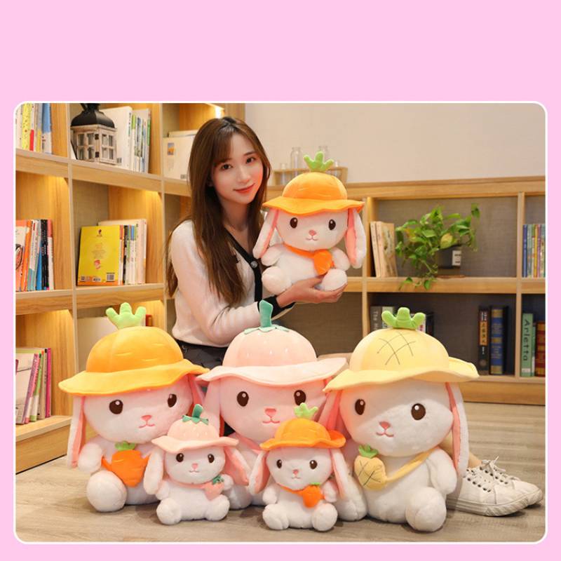 Mainan Plush Kelinci Kelinci Buah Musim Panas Dengan Telinga Panjang Dan Wortel