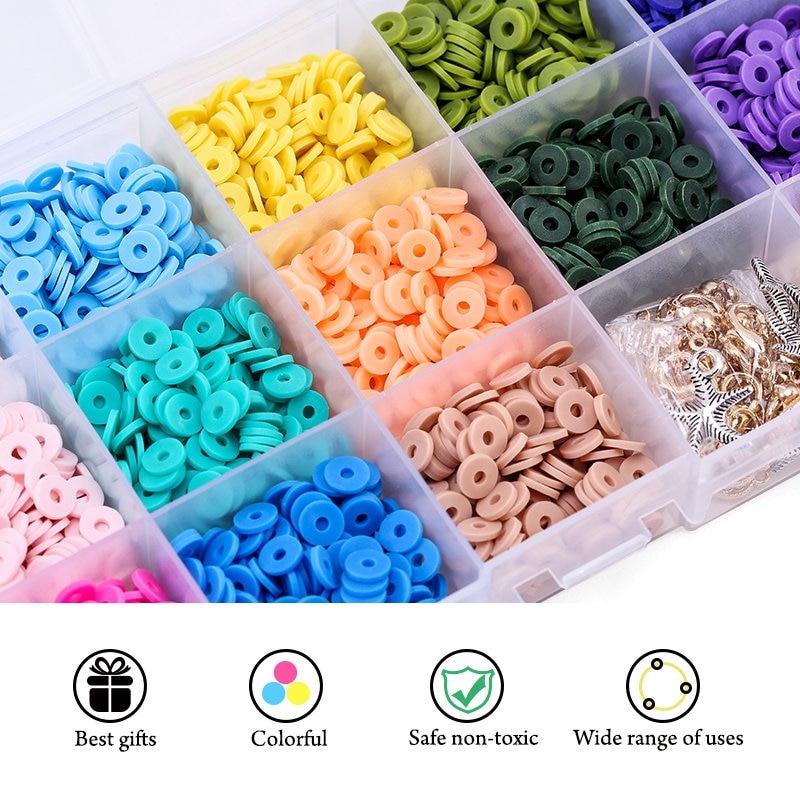 15slots 6mm Flat Polymer Clay Beads DIY Jewelry Marking Beads Set Dengan Liontin Charms Untuk Membuat Perhiasan DIY Gelang Kalung