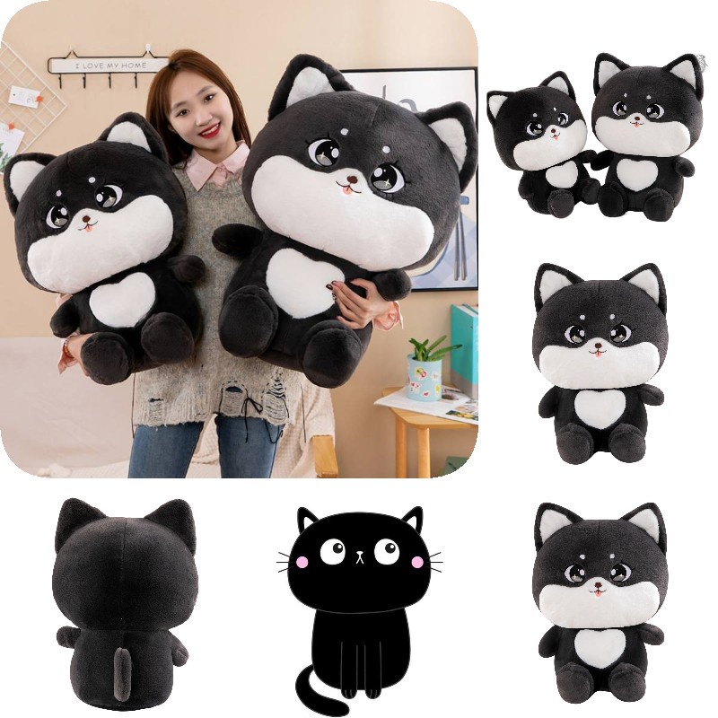 Bantal Boneka Kucing Hitam Lembut Dan Halus Kartun Plush Cocok Untuk Anak Pendamping Hebat Untuk Tidur Dan Santai