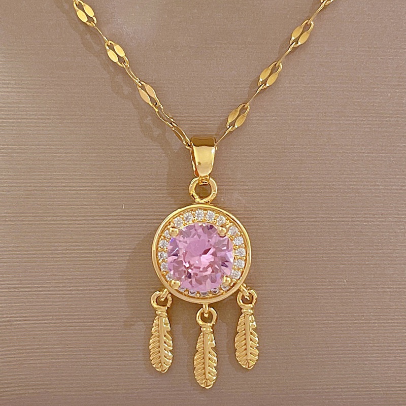 Xiaoboacc Baja Titanium Wanita Fashion Pesta Pernikahan Berlian Penangkap Mimpi Rumbai Rantai Kalung