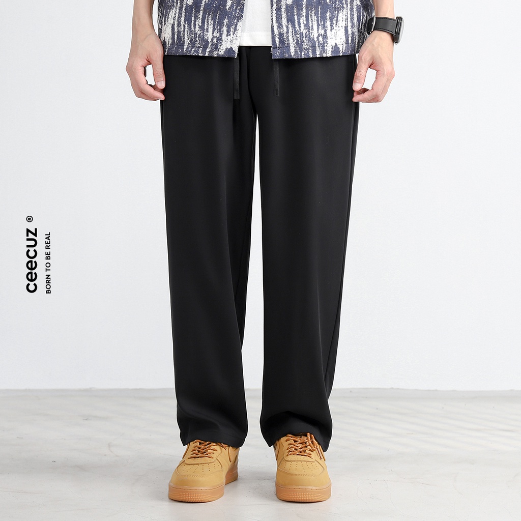 CELANA PANJANG COWO Ceecuz Sagging Copper Spandex Loose Straight Leg s Pants Men's Wide Legs Pants S