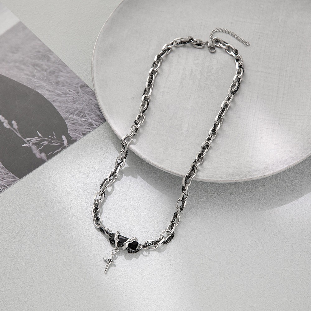 Aksesoris Kalung Multilayer Permata Hitam Trendy Hip Hop