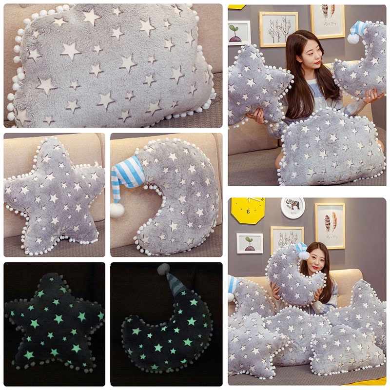 Bantal Boneka Bulan Dan Bintang Lucu Mainan Boneka Luminous Plush Untuk Anak Dan Dewasa