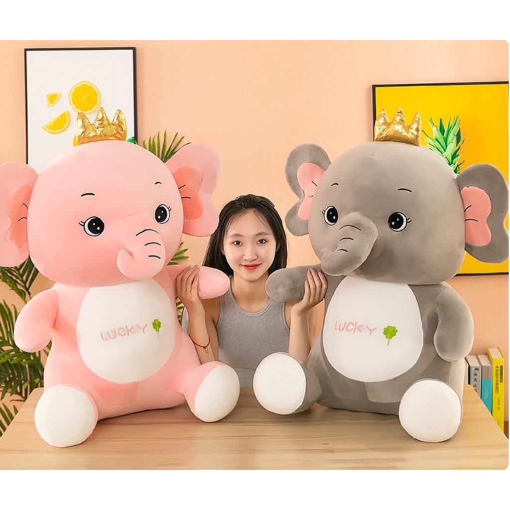 Boneka Plush Gajah Mahkota Lembut Dan Cuddly, Abu-Abu/pink, Ideal Untuk Hadiah Ulang Tahun Anak, Dcor Kamar, Dan Lainnya, 50cm /19,7In