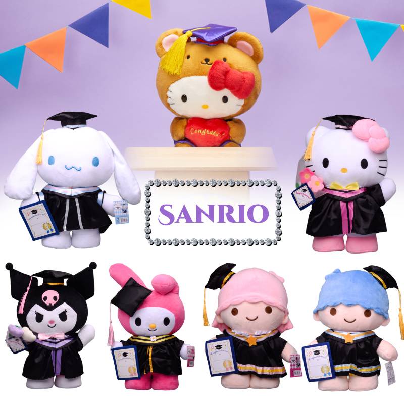 Lovely Sanrio Kuroomi And Melody Plushies In Graduation Attire Lembut Dan Cuddly Mainan Tinggi 35cm