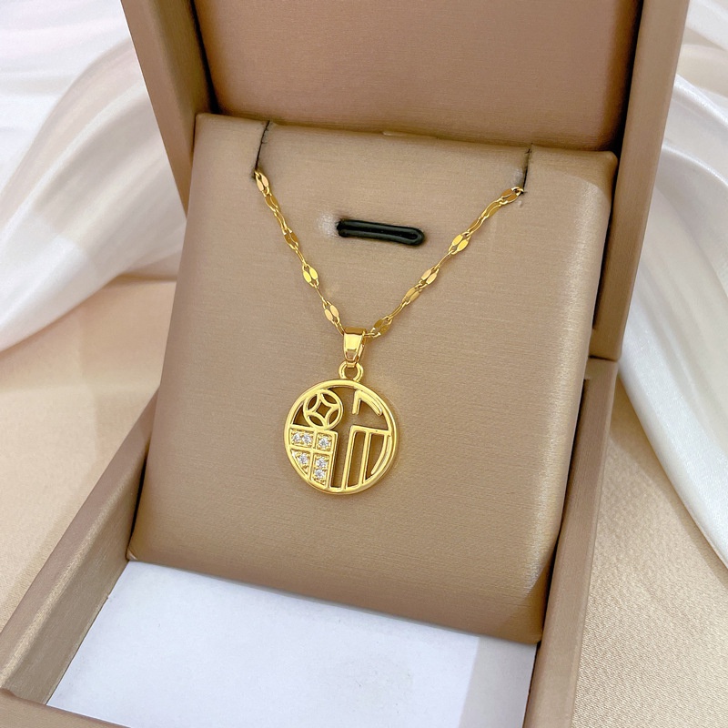 Xiaoboacc Kalung Rantai Klavikula Titanium Steel Fashion Korea Berlian Emas Untuk Wanita