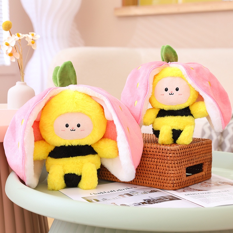 30cm Strawberry Bee Bunny Transform Mainan Mewah Hide and Seek Boneka Boneka Hadiah20/30cm