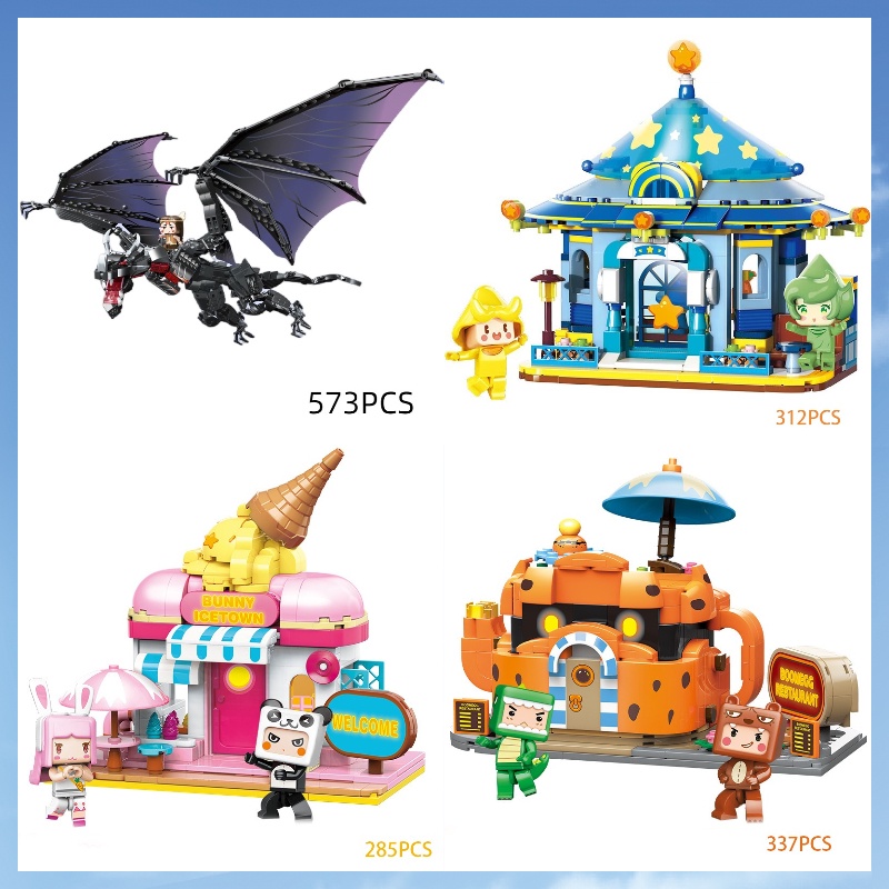 Mainan Mini World Street View Puzzle dragon Blok Bangunan Model Partikel Kecil