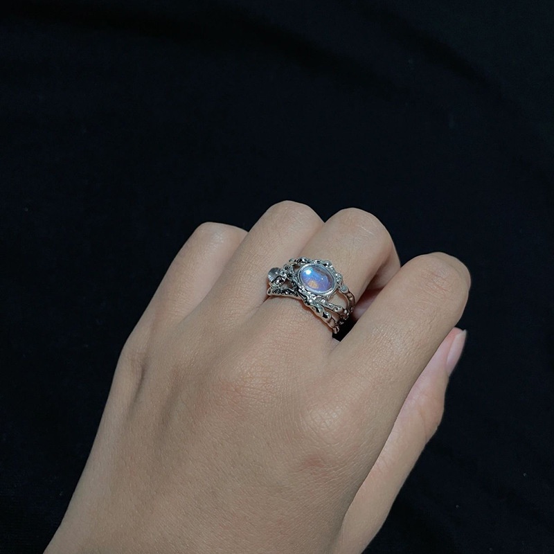 Moonstone Cincin Pembukaan Tidak Teratur Aksesoris Kepribadian Sederhana Cahaya Mewah