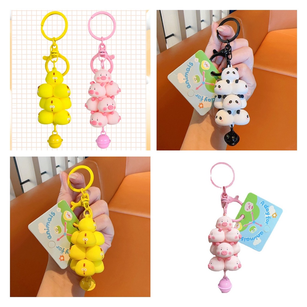 Gantungan Kunci Babi PVC Kartun Panda Ayam Keyring Set Hewan Anak Dewasa Hadiah