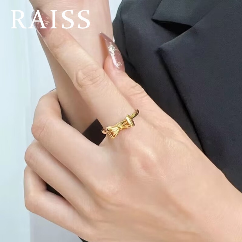 Cincin Titanium Pita Pendek Gold Cincin Emas Busur Titanium Wanita Gold Anti Karat Emas 18K Dewasa Couple Ring Tidak Luntur Aksesoris Logam
