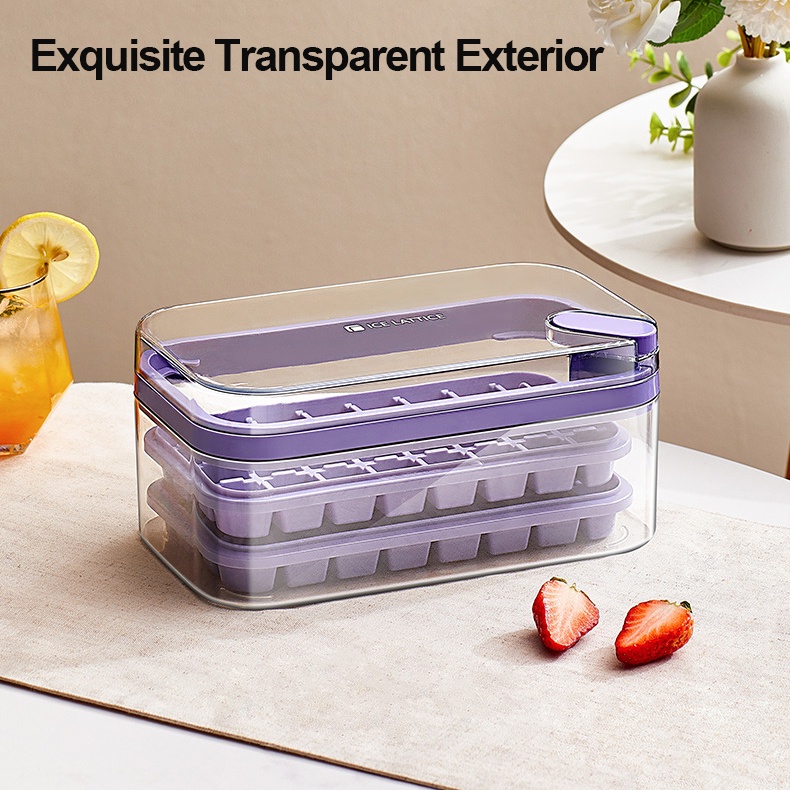 Double Layer Press Silicone Square Ice Cube Storage Box Nampan Rumah Tutup Cetakan Kotak Penyimpanan Alat Kreatif Pembuat Es Batu Minuman Dingin Dapur Bar