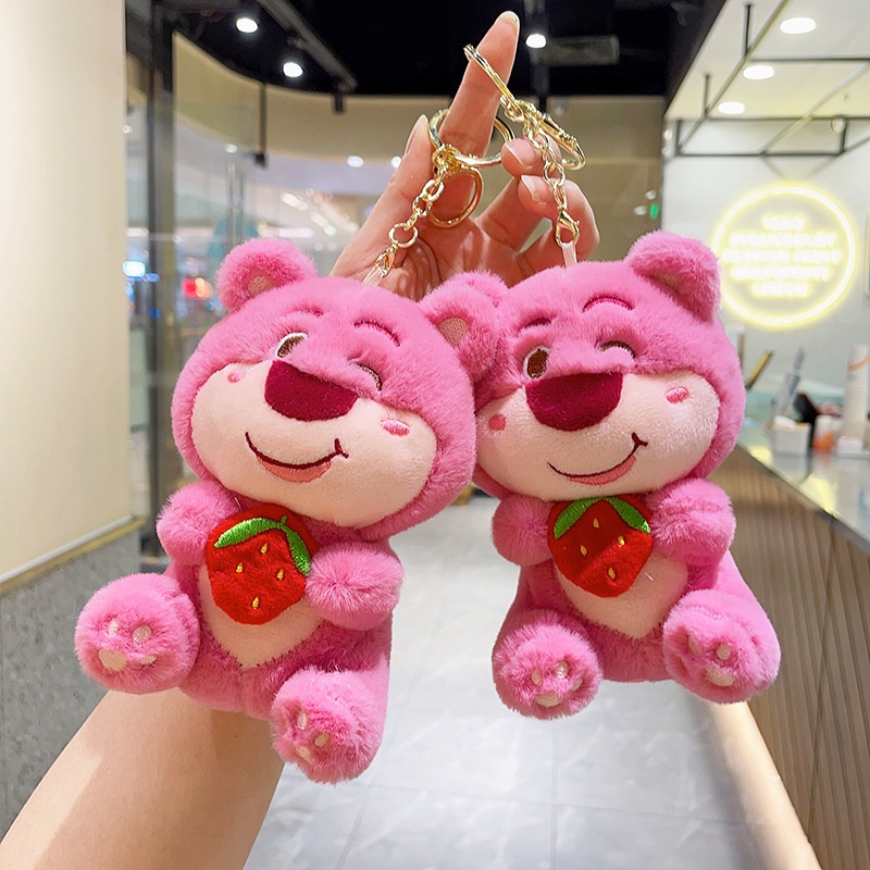 Gantungan Kunci Strawberry Bear Mewah Pendek Menggemaskan Untuk Dan Ransel