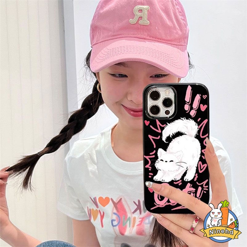 Ins Style Cute Cat Graffiti Phone Case Kompatibel Untuk iPhone 14 13 12 11 Pro Max X Xr Xs Max 8 7 6 6s Plus SE 2020kotak Ultra Tipis Glossy Silikon Shockproof Cover Pelindung