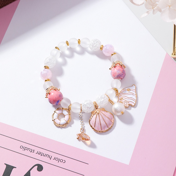 Xiaoboacc Gelang Manik-Manik Kristal Warna-Warni Shell Gaya Laut Fashion Wanita