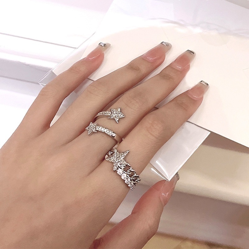 Cincin Bintang Zirkon Aksesoris Kepribadian Mewah Ringan Harajuku