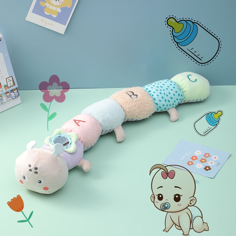 Aibi Mainan Plush Bantal Edukasi Ulat Untuk Bayi Dan Balita