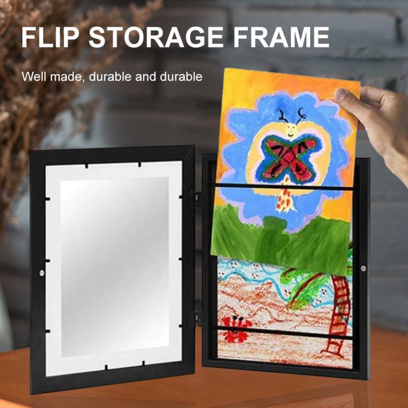 Kids Art Frame Magnetic Front Opening Clamshell Storage Frame Penyimpanan Anak Artwork Frametory Berubah Gambar Display