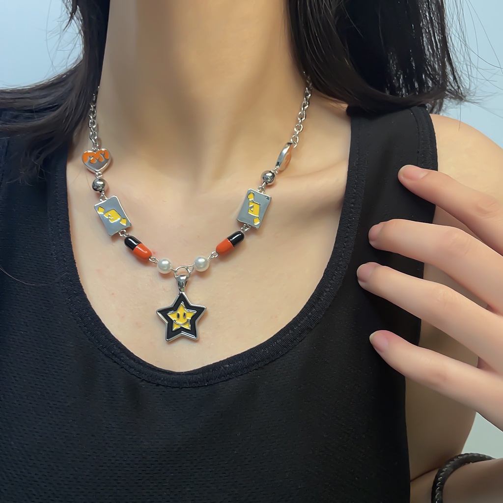 Kartu Orange Bintang Berujung Lima Smiley Beruntung Bintang Kalung Aksesoris Tren Kepribadian Fashion