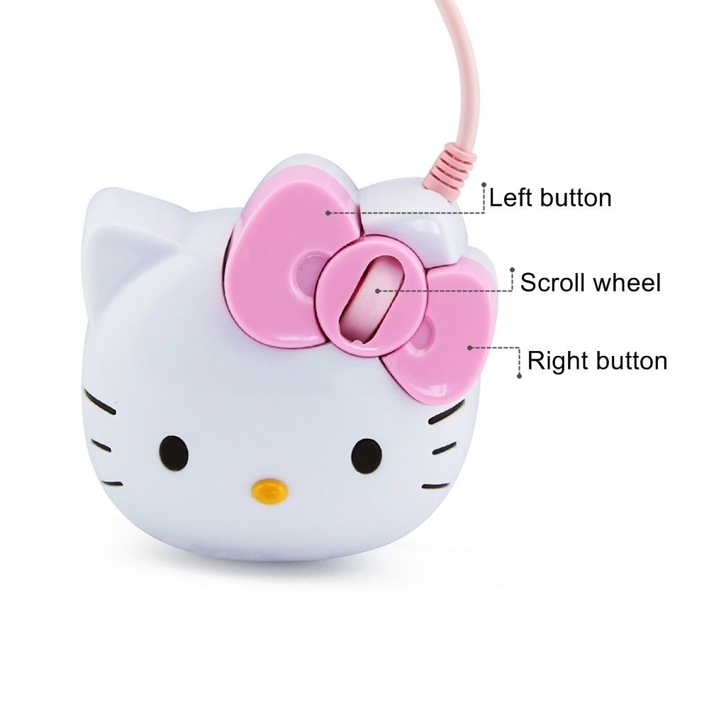 Kartun Kitty Wired Mouse+Mouse Pad Set Ergonomical Mouse 3D 1600DPI Kitty Cat Head Mouse+Mouse Pad Set Cute Kitty Mouse Girl Mouse Mouse Anak Mouse Kitty Mouse
