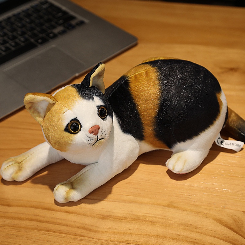 32 cm Simulasi Boneka Kucing Mewah Boneka Lembut Hewan Warna Murni Mainan Hadiah Hewan Peliharaan Dekorasi Rumah