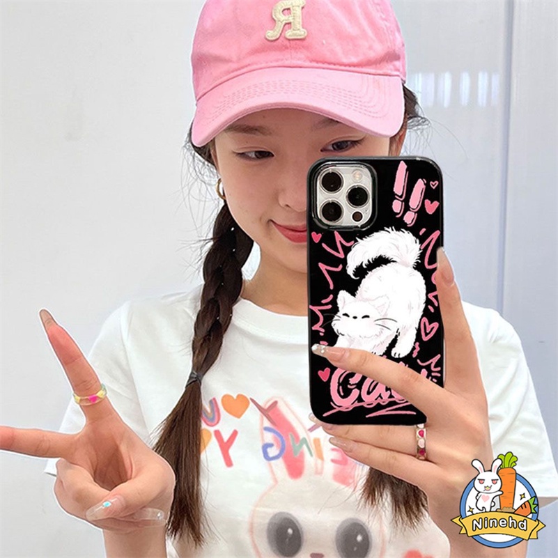 Ins Style Cute Cat Graffiti Phone Case Kompatibel Untuk iPhone 14 13 12 11 Pro Max X Xr Xs Max 8 7 6 6s Plus SE 2020kotak Ultra Tipis Glossy Silikon Shockproof Cover Pelindung