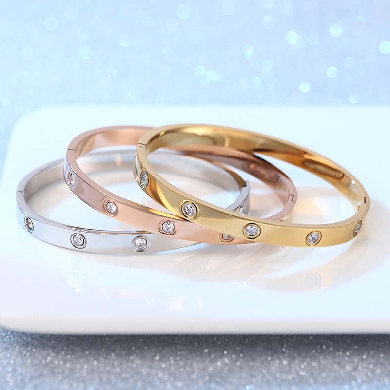 Gelang Titanium Steel Colorfast Rose Gold Gelang Berlian Sederhana High-End Dan Modis