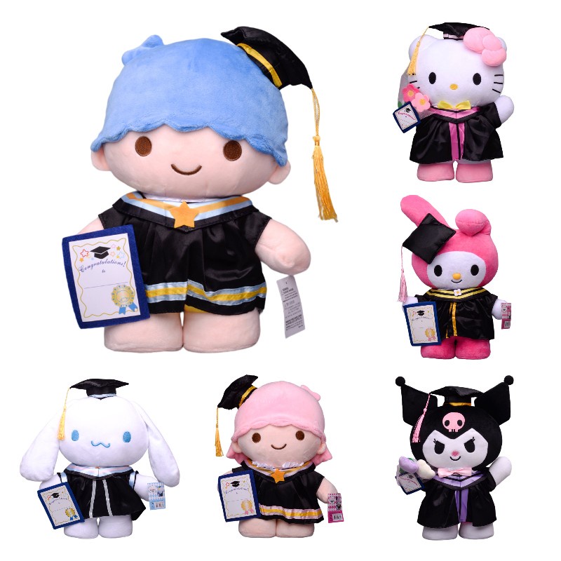 Lovely Sanrio Kuroomi And Melody Plushies In Graduation Attire Lembut Dan Cuddly Mainan Tinggi 35cm