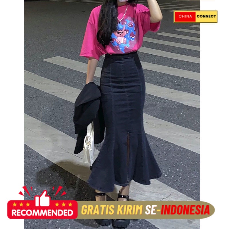 Rok Wanita Impor Slim denim, gadis cantik, rok denim, rok baru musim gugur wanita ruffle hemmed skir