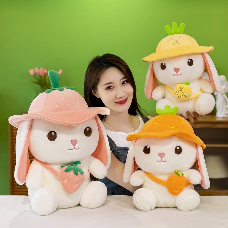 Mainan Plush Kelinci Kelinci Buah Musim Panas Dengan Telinga Panjang Dan Wortel