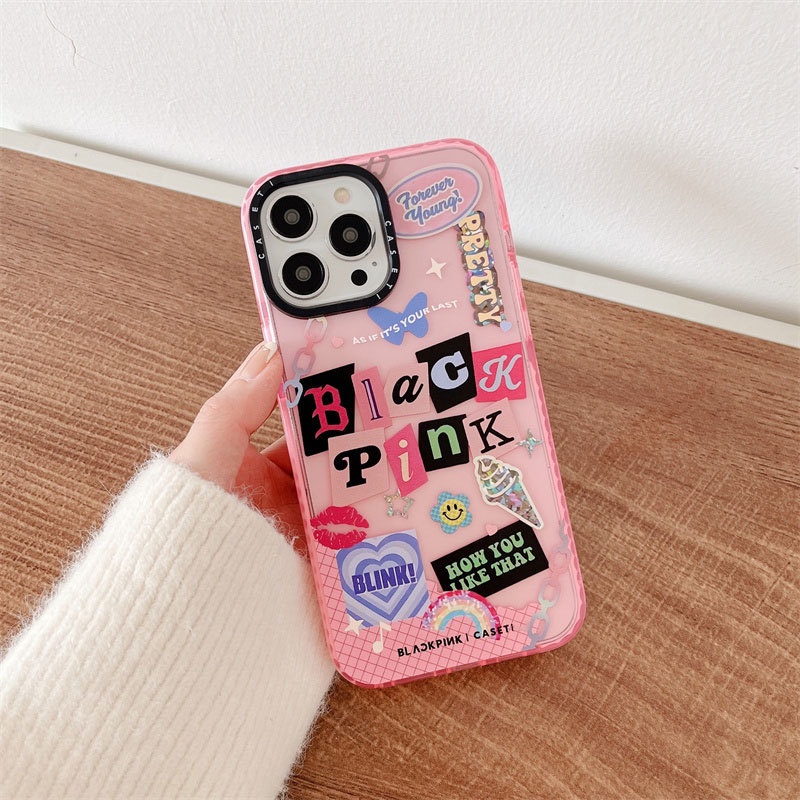 IPHONE Korea Blackpink Casing Ponsel Label Tanda Tangan Pribadi Untuk Iphone14 13 12 11 Pro Max XR X/XS Max Plus Tahan Jatuh Blackpink