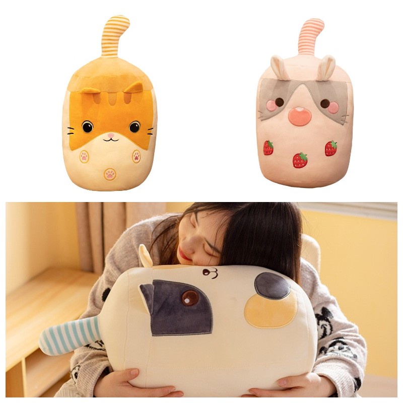 Mainan Boneka Empuk Dan Cuddly Dengan Desain Cangkir Teh Susu Sedotan