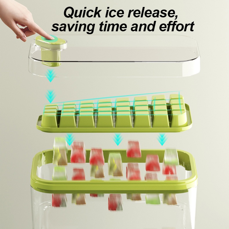 Double Layer Press Silicone Square Ice Cube Storage Box Nampan Rumah Tutup Cetakan Kotak Penyimpanan Alat Kreatif Pembuat Es Batu Minuman Dingin Dapur Bar