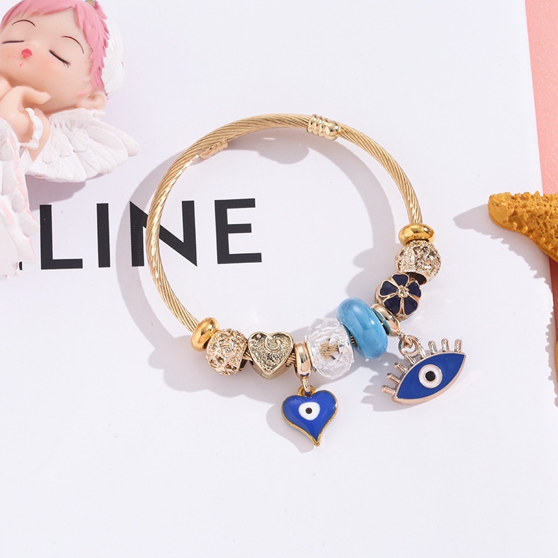 XiaoboACC DIY Stainless Steel Fashion Retro Mata Setan Liontin Terbuka Adjustable Gelang