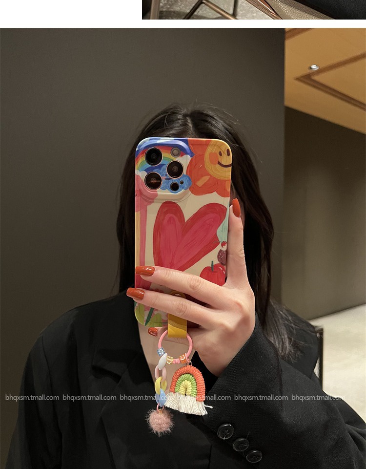 IPHONE Casing Ponsel Selempang Pelangi Cinta Graffiti Kreatif Untuk Iphone14 13 12 11 pro max Plus Soft Shell