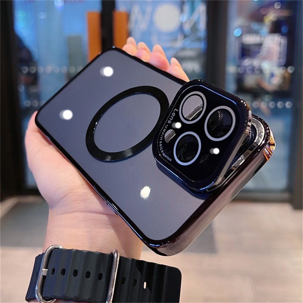 Iphone 14 Pro Max Case Kamera Perlindungan Lensa Dengan Case Iphone12 13 Pro Max Case14 Plus Logam Mewah Plating Magnetik Transparan TPU Soft Case