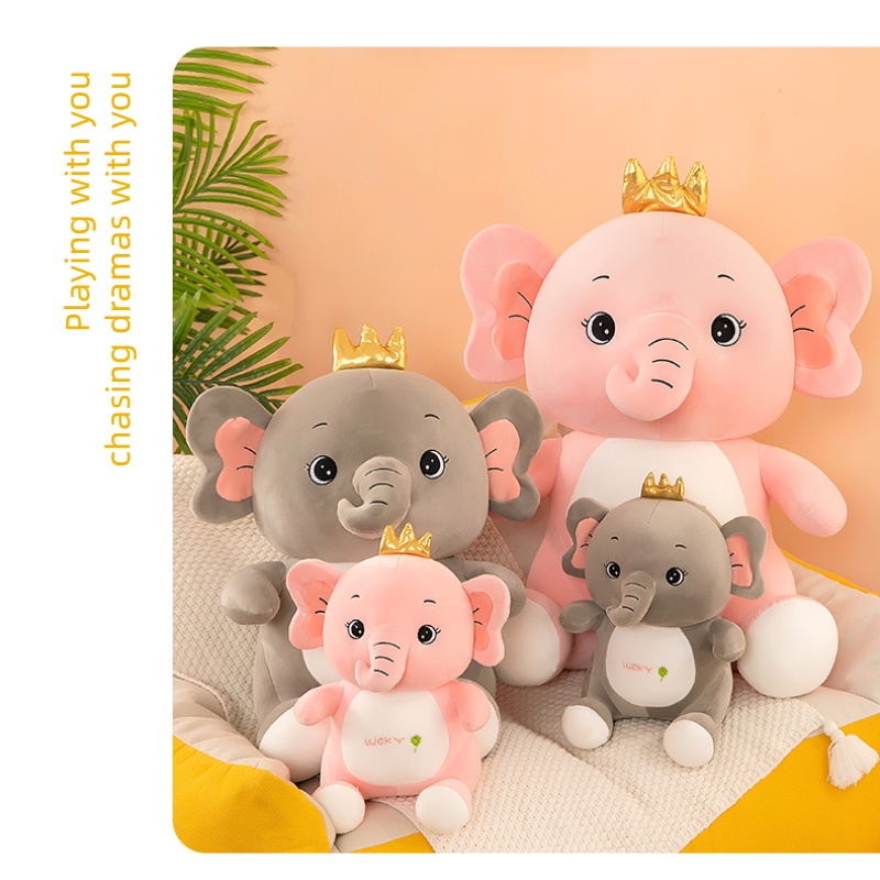 Boneka Plush Gajah Mahkota Lembut Dan Cuddly, Abu-Abu/pink, Ideal Untuk Hadiah Ulang Tahun Anak, Dcor Kamar, Dan Lainnya, 50cm /19,7In