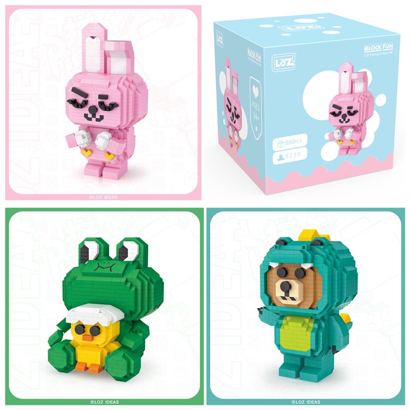 Baru Micro Diamond Pink Rabbit Green Frog Little Bear Blok Bangunan Set Mainan Anak 9239-9241