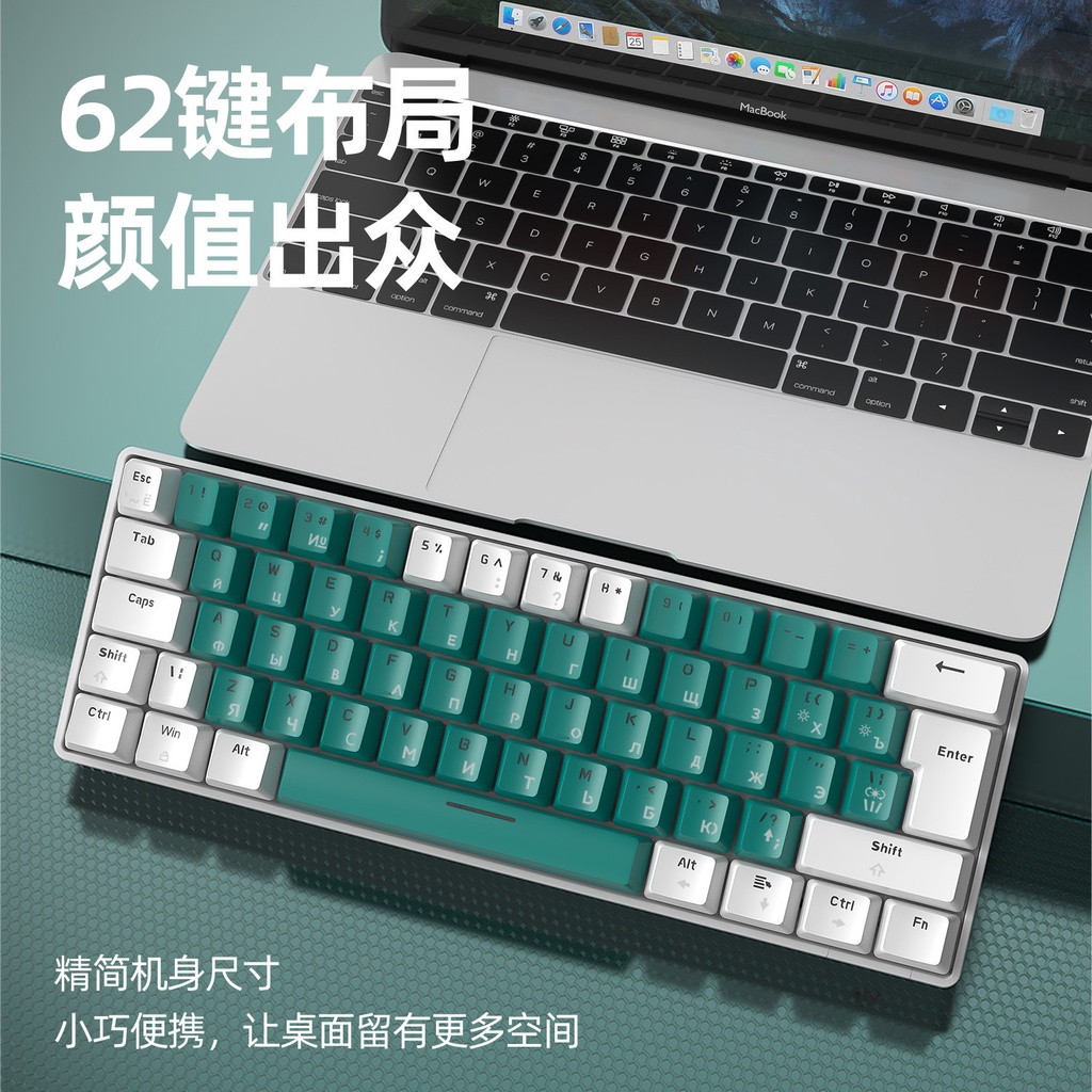 Freewolf T60 Mekanikal Keyboard Rusia Permainan Keyboard Russian Glow Notebook Keyboard