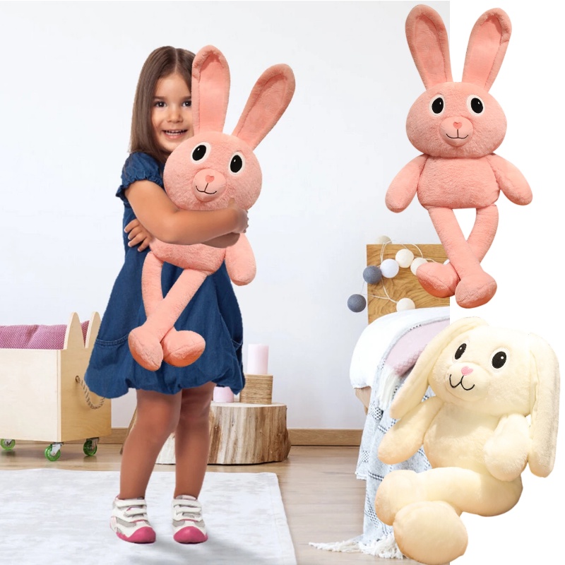 Mainan Boneka Kelinci Pink Dan Putih Lembut Dan Halus Untuk Semua Usia