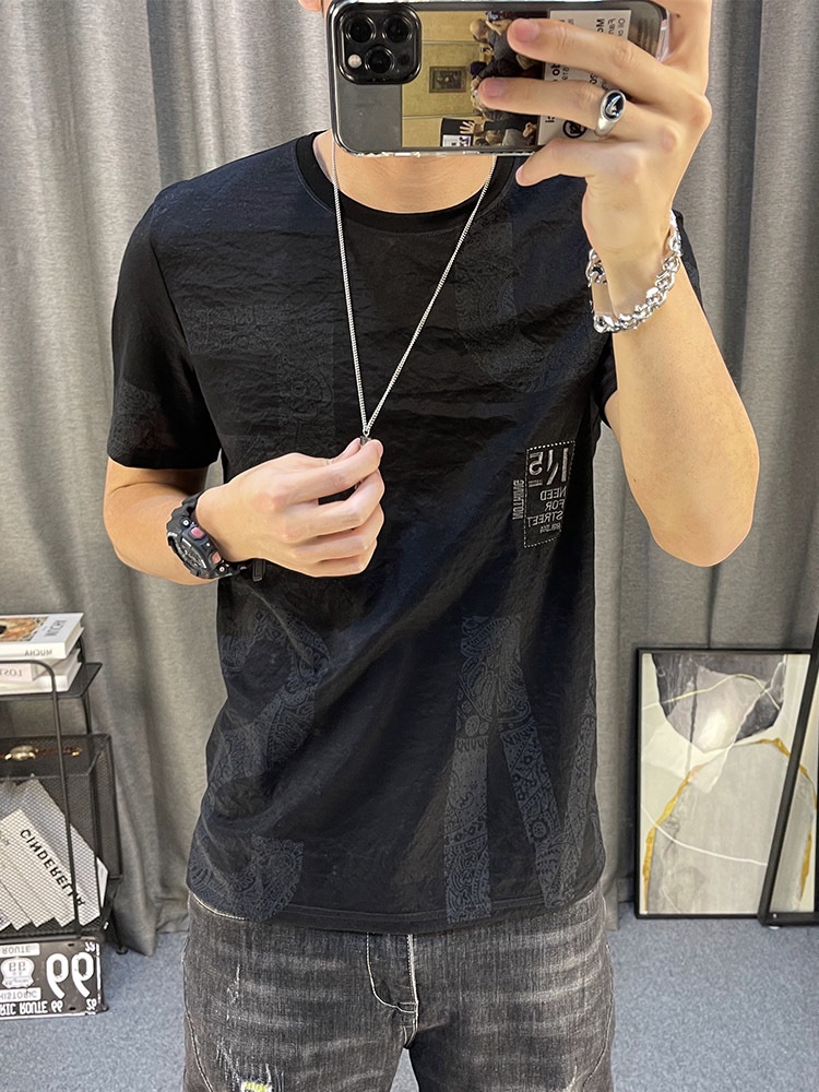 KAOS KEREN PRIA T-s Men's Tencel Cotton Hemp Letter Printing Men's Short Sleeve Hemp Material Top Ko