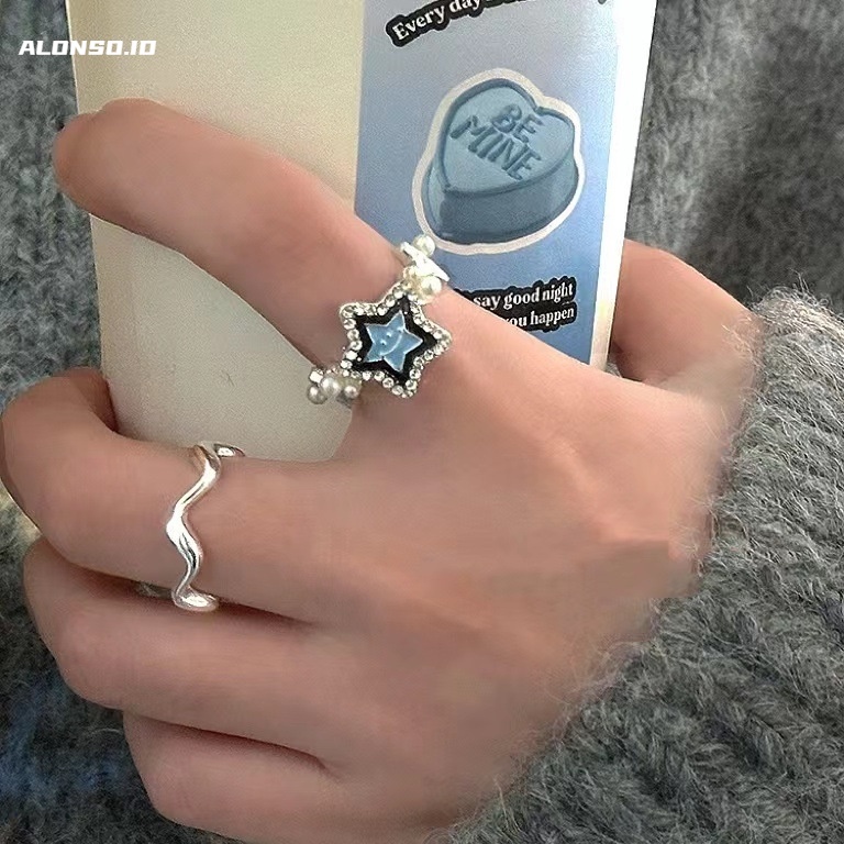 Aksesoris Cincin Terbuka Bintang Biru Gaya Korea Fashion Sederhana